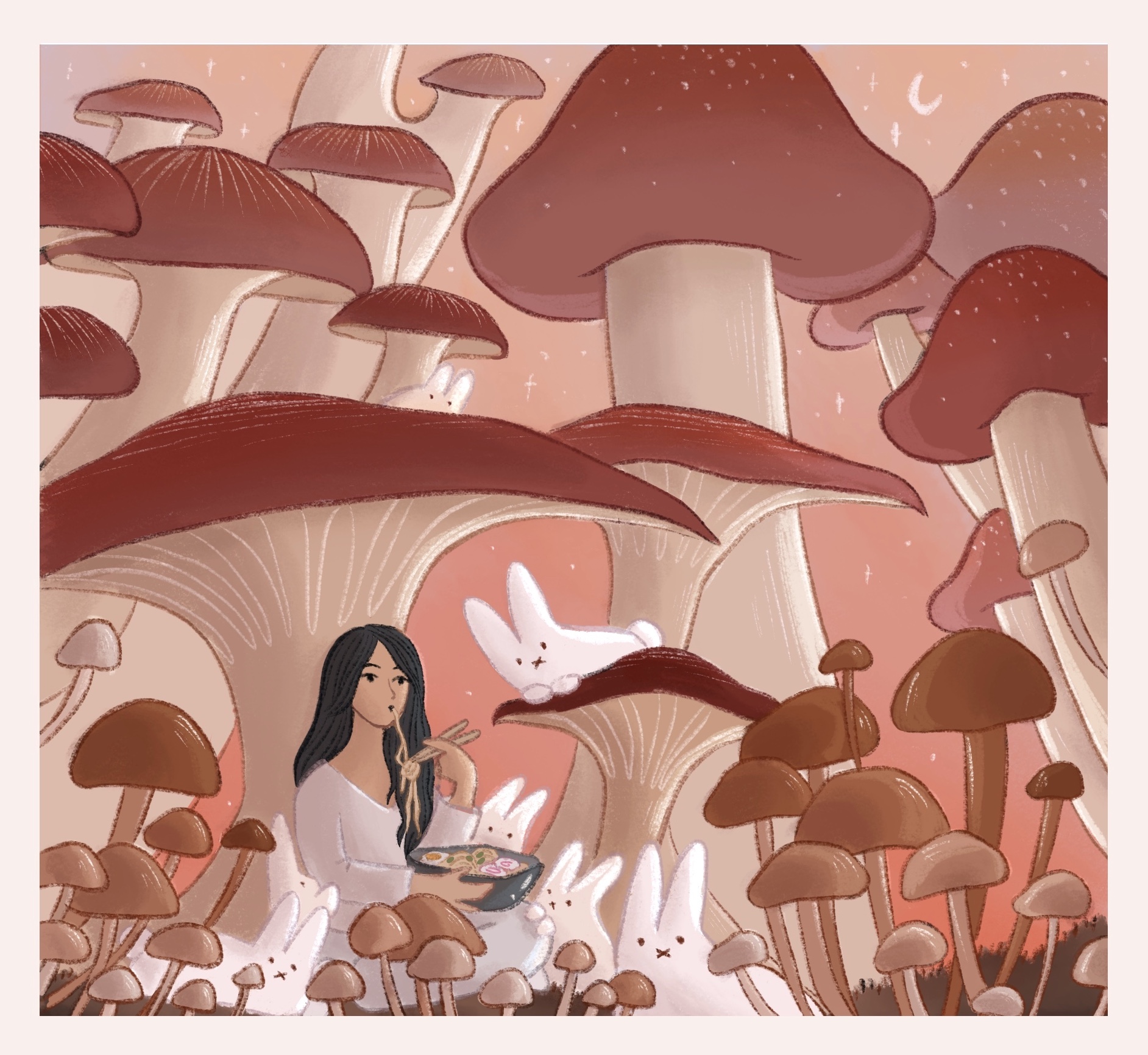 Digital illustration of pink mushrooms