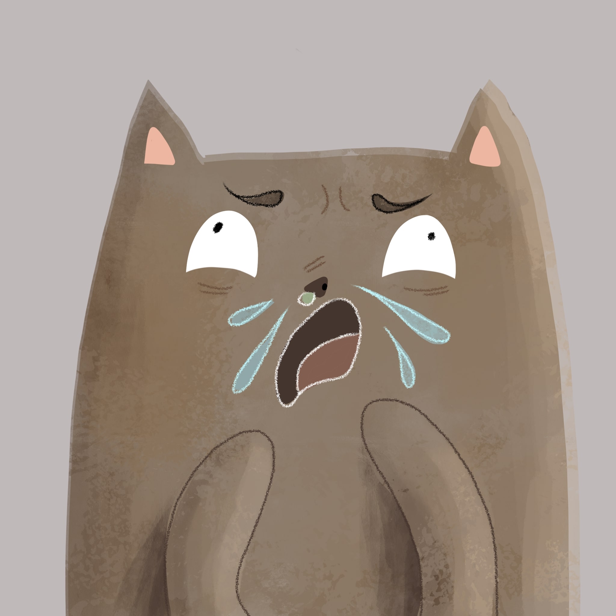 Digital illustration of a sneezing cat