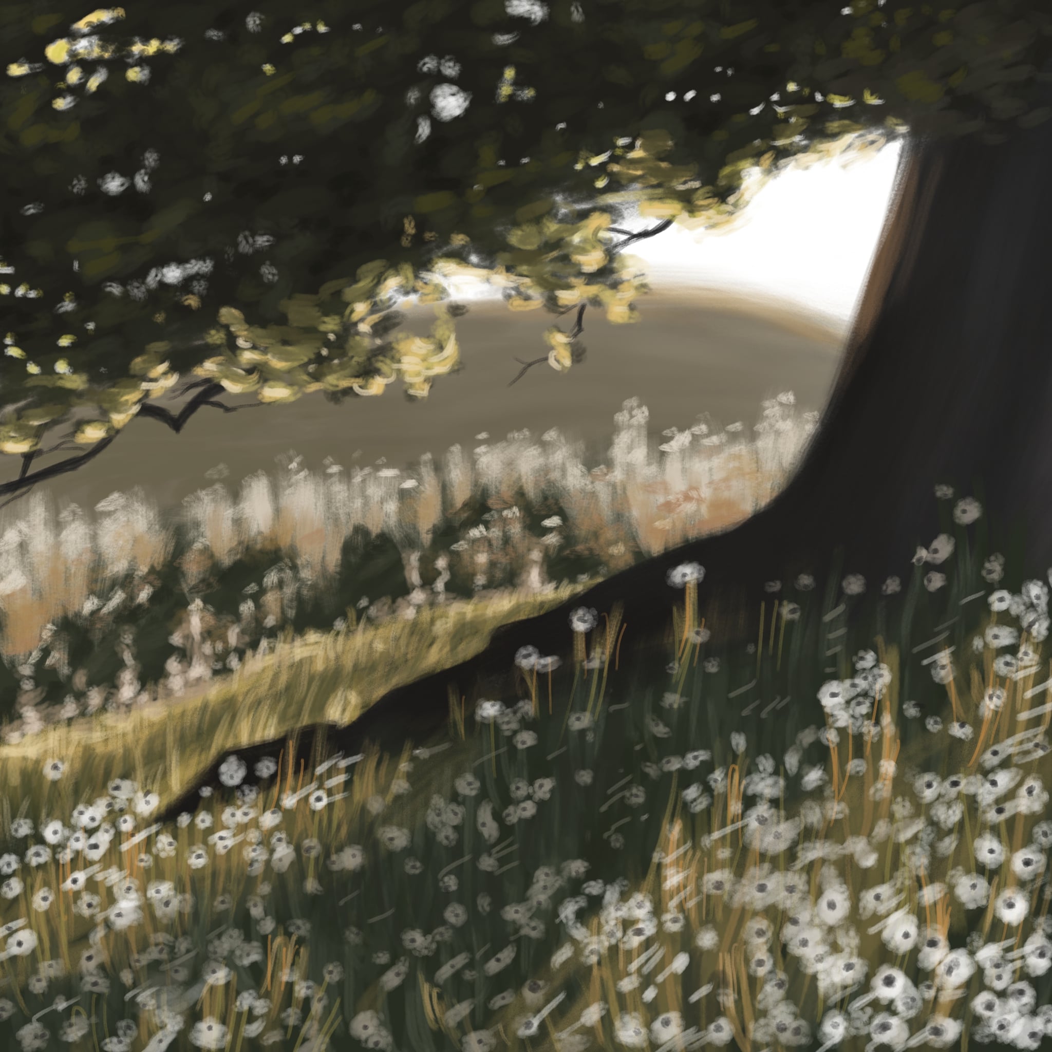 Digital illustration of a tree in a field